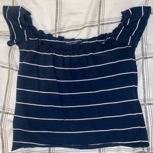 Brandy Melville blue and while stripped off the shoulder crop top